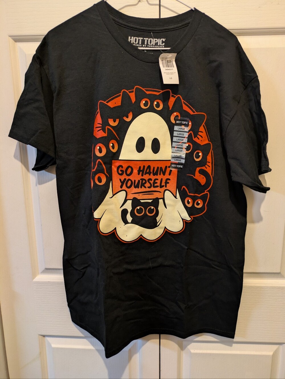 Go Haunt Yourself Ghost Black Cat Halloween Shirt By Hot Topic Size Large New!